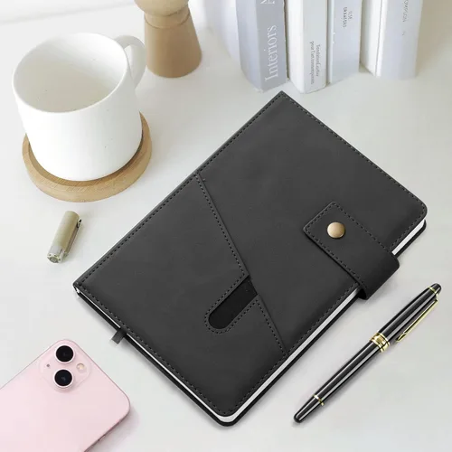 Miniatura 6 de Cuaderno de cuero A5 con bolígrafo, 200 páginas de tapa dura con bolsillo, diario de papel forrado grueso de 3.53 oz/m² para hombres y mujeres, gran