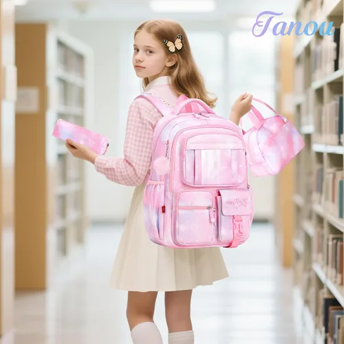 Miniatura 2 de Tanou Mochila con lonchera para niñas, Rosado, Juego de mochila escolar para niña