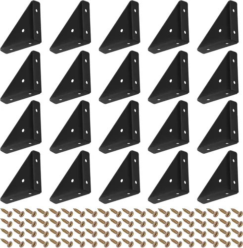 Miniatura 14 de uxcell 20 soportes de esquina angulares de 1.496 pulgadas x 1.496 pulgadas, soportes de acero laminado en frío con tornillos para borde de Negro
