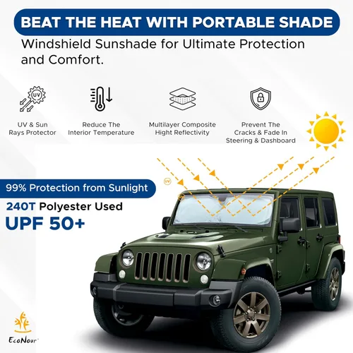 Miniatura 5 de Econour Parasol para parabrisas de Jeep Wrangler JK JL JLU 4xe y Gladiator JT, parasol plegable para ventana delantera, rayos UV y protector térmico