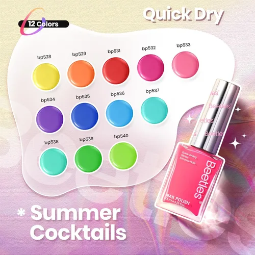 Miniatura 2 de Beetles - Juego de esmaltes de uñas de neón – Kit de esmalte de uñas de secado rápido, 12 colores, rosa intenso, verde, azul, amarillo, rojo, secado
