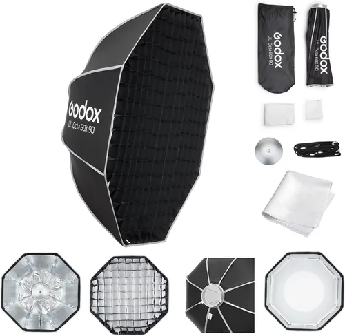 Miniatura 10 de Godox Softbox UL-Octa60 - Caja de luz octogonal de 23.6 pulgadas, diseño de paraguas de liberación rápida, caja de luz con rejilla y deflector