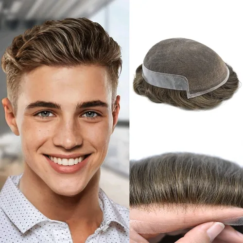 Miniatura 23 de Mens Toupee Hair Piece Human Hair Replacement System For Men Soft French Lace Men Hair System Hairpieces For Men Toupee For Men Protesis Capilar