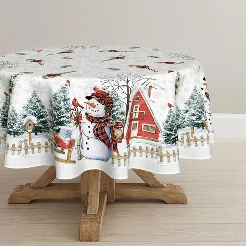 Miniatura 15 de Horaldaily Mantel de Navidad rectangular de 52 x 70 pulgadas, casa de muñeco de nieve de invierno, árboles de Navidad, color negro, lavable