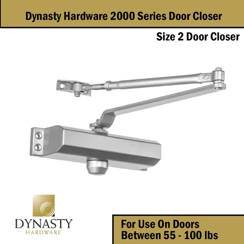 Miniatura 2 de Cerrador de Puerta de Dynasty Hardware, Cerrador Hidráulico Comercial, Auto-Cierre, Resorte Tamaño 2, Montaje en Superficie, Aluminio Rociado, Serie