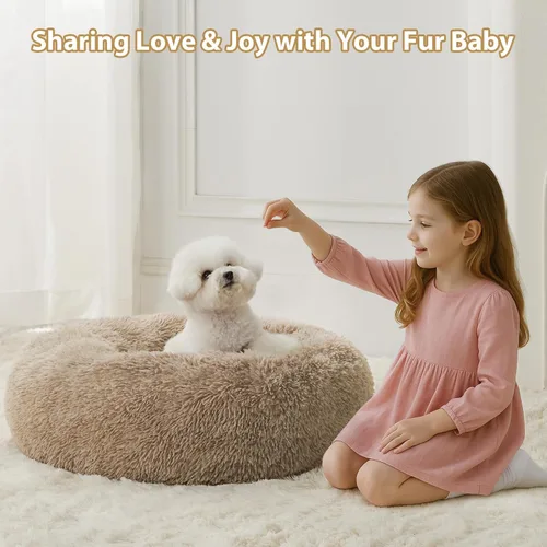 Miniatura 5 de WNPETHOME Cama calmante para perros y gatos, cama pequeña para perros con diseño de dona, de piel sintética, antiansiedad, mullida para mascotas