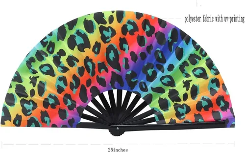 Miniatura 26 de HeyToo Ventilador de mano grande para mujeres/hombres, con brillo UV, para Drag Queen, cosplay, EDM, club, fiesta, música, festival, baile, Cuadrado