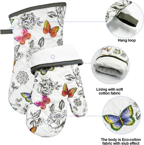 Miniatura 4 de Alselo Manoplas de horno y soportes para ollas con delantal Chaf, juego de 5 guantes de cocina resistentes al calor y agarraderas antideslizantes