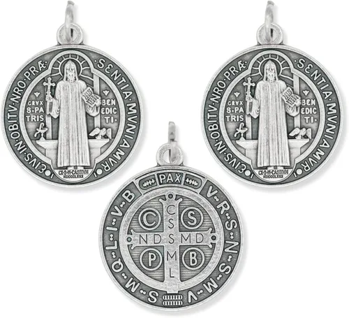 Caritas et Fides Paquete a granel de 3 medallas redondas de San Benito católicas poderosas protección contra el mal y la adicción 1 14 pulgadas de