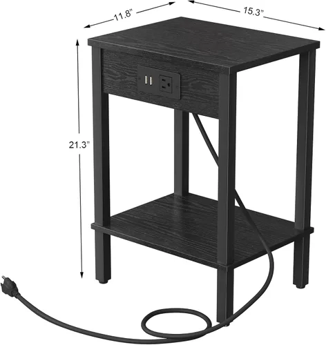 Miniatura 3 de VIMBER Mesa auxiliar con estación de carga, juego de 2 mesas auxiliares con puerto USB y tomas, mesitas de noche con estantes de almacenamiento de 2