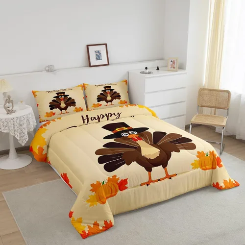 Miniatura 5 de Bonito juego de edredón de pavo tamaño individual para niños y niñas, ropa de cama de cosecha de Acción de Gracias, decoración de otoño, decoración