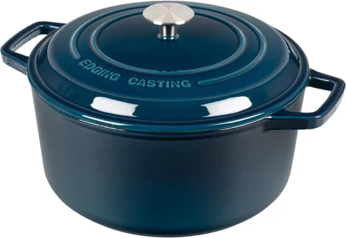 Miniatura 2 de EDGING CASTING Olla de horno holandés de hierro fundido esmaltado con tapa, horno holandés para hornear pan de masa madre redondo con asa doble, 6