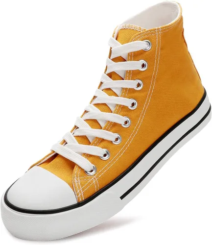 ZGR - Tenis de lona para mujer, tenis informales para caminar tipo bota con cordones hasta arriba