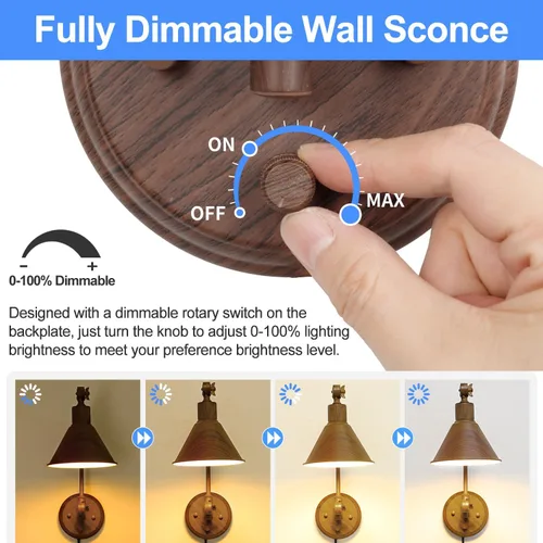 Miniatura 2 de TRLIFE Aplique de pared enchufable, aplique de pared regulable con interruptor de brazo oscilante, luces de pared enchufables, apliques de pared
