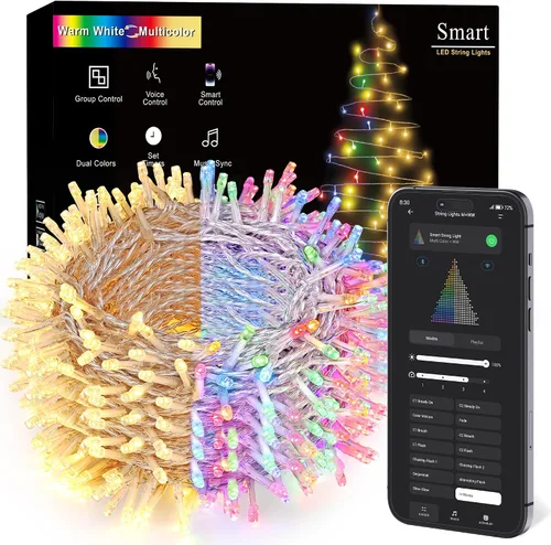 Miniatura 14 de BrizLabs - Luces de Navidad inteligentes, 100 luces LED que cambian de color, 33 pies, control por aplicación/voz, luces de árbol de Navidad