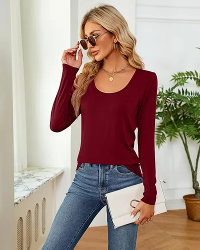 Miniatura 6 de 2 piezas de camisetas para mujer con cuello redondo, camiseta básica casual para mujer