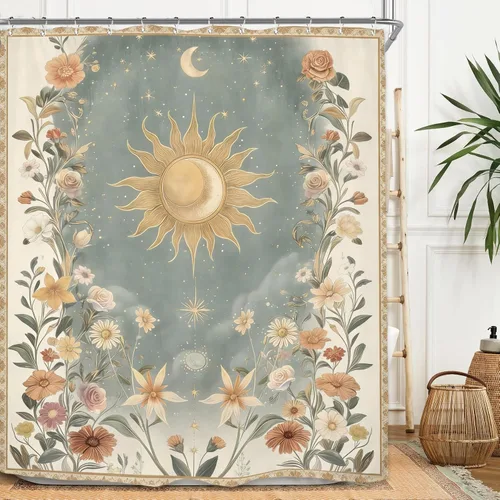 Miniatura 24 de Miyotaa - Juego de cortinas de ducha con fase lunar celestial, diseño de luna iluminada, gótico, zodiacal, astrología, tarot, bruja, de poliéster