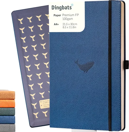 Dingbats - Cuaderno extra grande con puntos de vida silvestre, ballena azul, A4, cuaderno de tapa dura, piel sintética, papel perforado, crema a