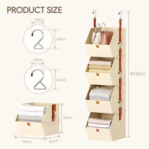 Miniatura 7 de Homsorout Organizador colgante de armario de 4 niveles, estantes colgantes para ropa, sistema de armario que ahorra espacio, contenedores de Beige