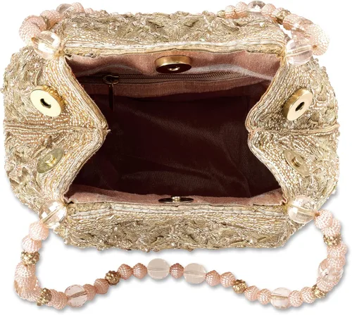 Miniatura 7 de Aheli Potli - Bolsas de noche para mujer, bolso étnico de novia con cordón (P65C), Oro Rosa
