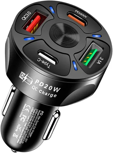 Miniatura 7 de Cargador de coche de carga rápida de 65 W, 4 puertos, adaptador de encendedor de cigarrillos, con QC 3.0 15W y PD 20W y cargador de teléfono