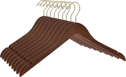 Miniatura 17 de Perchas de madera negra semicurvadas de calidad, paquete de 80 perchas de madera maciza con acabado liso con gancho giratorio, chaqueta, pantalón