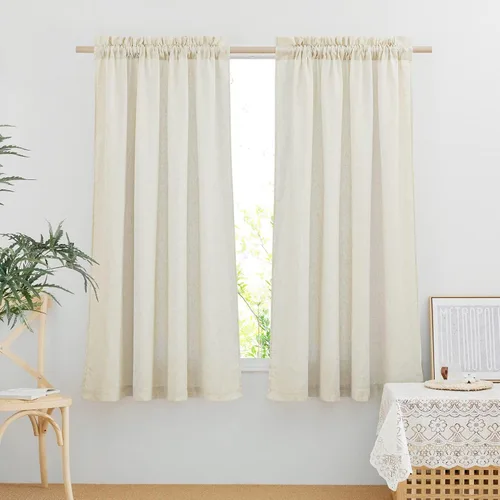 Miniatura 29 de NICETOWN - Cortinas gruesas de lino para sala de estar, juego de 2 paneles, con trabilla trasera/bolsillo para barra y cinta de pliegues, privacidad