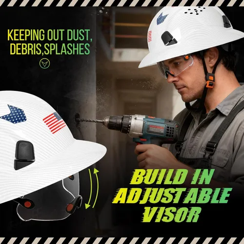 Miniatura 3 de Casco duro de ala completa con patrón de fibra de carbono con visera, casco de seguridad de construcción aprobado por la OSHA para hombres y Fibra