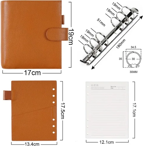 Miniatura 6 de Moterm Planificador de anillos de lujo para todo el personal – Organizador de carpeta de cuero genuino (naranja quemado, anillo de 1.181 in)