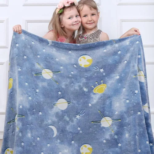 Miniatura 9 de Pavilia - Manta que brilla en la oscuridad, regalo de planeta espacial para niñas y niños, manta de felpa suave para niños de 1 a 10 años, 50x60