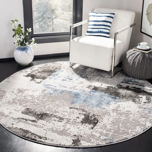 SAFAVIEH Craft Collection - Alfombra redonda de 4 pies, color gris y azul, diseño moderno, no desprende pelusa y de fácil cuidado, ideal para zonas