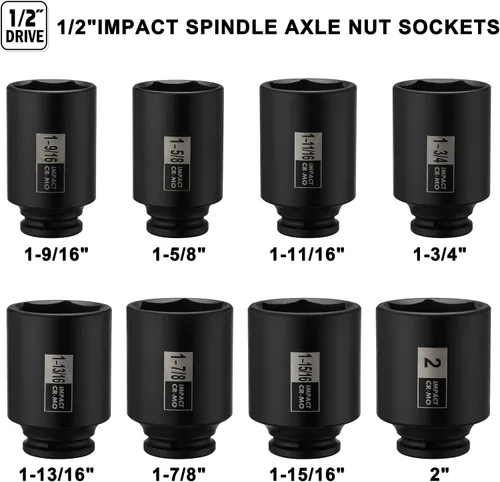 Miniatura 3 de Mayouko Juego de Casquillos de Impacto con Eje de Husillo de 1/2", CR-MO, 6 Puntos, 1-9/16",1-5/8",1-11/16",1-3/4",1-13/16",1-7/8",1-15/16",2", SAE