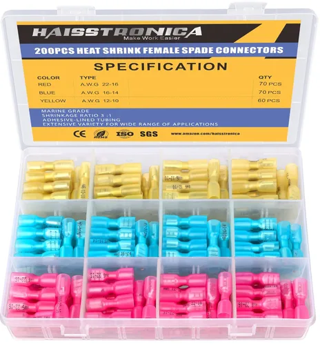 Miniatura 12 de Haisstronica 260 conectores de pala termorretráctiles, terminales de pala hembra y macho de desconexión rápida para embarcaciones, electrónica