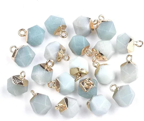 Miniatura 2 de KISSITTY 20 dijes de amazonita natural galvanizados con piedras preciosas cuadradas facetadas de 11-0.472x0.315 in con hallazgos de hierro dorado