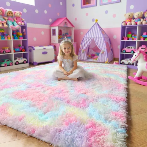 Miniatura 43 de Alfombras moradas para dormitorio de niñas, alfombra de 5 x 8 pies, alfombra peluda esponjosa para sala de estar, alfombras peludas gruesas