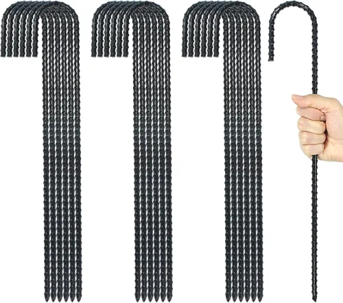Miniatura 9 de Estacas para barras de refuerzo de tierra de 16 pulgadas, gancho en J extra resistente, a prueba de óxido, anclajes de tierra de acero con extremo
