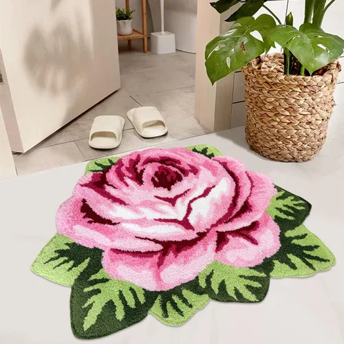 Miniatura 10 de USTIDE Bonita alfombra de baño de rosas para baño, alfombra de baño naranja de lujo, antideslizante, con forma de flor, alfombra de ducha de felpa