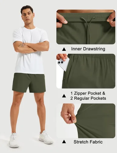 Miniatura 5 de MAGCOMSEN Pantalones cortos deportivos para hombre, 5 pulgadas, ligeros, para baloncesto, correr, entrenamiento, con bolsillos con cremallera