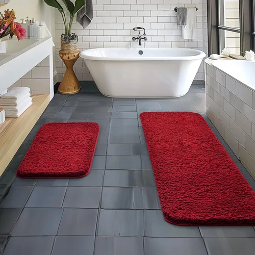 Miniatura 41 de MIULEE Juego de 2 alfombras de baño antideslizantes peludas extra gruesas y suaves, alfombrillas de baño de microfibra suave absorbente de agua