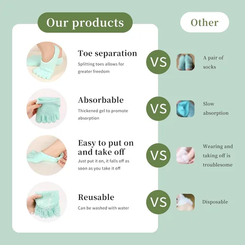 Miniatura 3 de Calcetines hidratantes de gel de 5 dedos para talones secos y agrietados, con infusión de aloe y karité, calcetines de spa suaves y mullidos