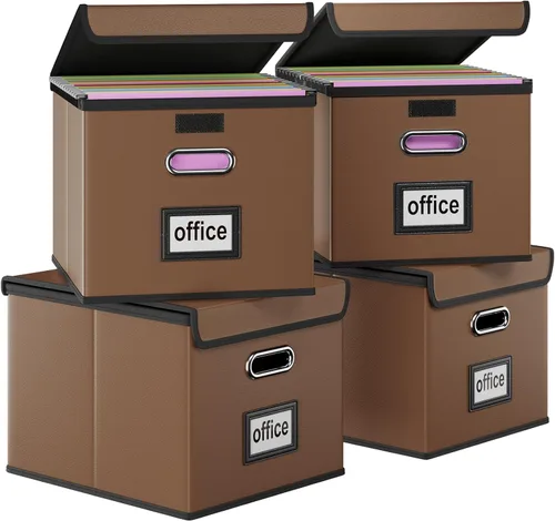 Miniatura 65 de Caja Organizadora de Archivos con Tapa, Caja Organizadora Plegable de Cuero Sintético para Carpetas Colgantes con Rieles de Plástico, Cajas (cuero)