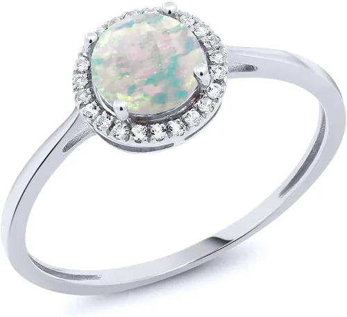 Miniatura 57 de Gem Stone King Anillo de compromiso de boda de oro blanco de 10 quilates con piedra natal y halo de diamantes Redondo de 0.236 in Anillo de oro