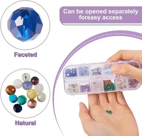 Miniatura 6 de Fashewelry 480 cuentas de cristal redondas facetadas de 0.118 pulgadas (0.118 in), pequeñas cuentas de piedra mixta natural y sintética