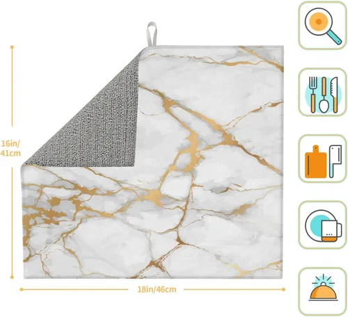 Miniatura 3 de Tapete de secado de platos de mármol blanco dorado para encimera de cocina, absorbente de 16 x 18 pulgadas, placa de microfibra de vidrio