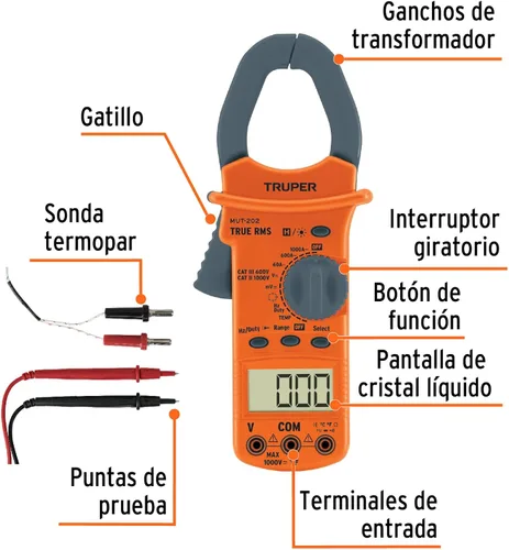 Miniatura 2 de Truper 10404 / MUT-202 - Multímetro industrial con abrazadera