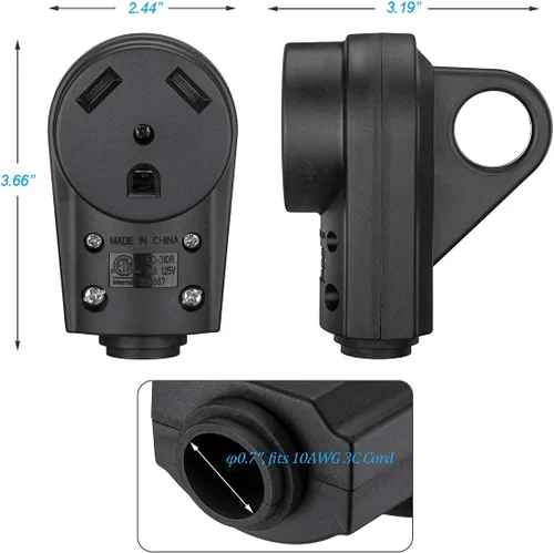 Miniatura 5 de Veepeak Enchufe de reemplazo hembra para RV de 30 amperios TT-30R resistente, conector de extensión de cable de alimentación eléctrica de 3 clavijas