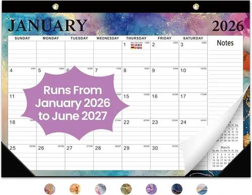 Miniatura 9 de Calendario de escritorio 2026, calendario de 18 meses desde enero de 2026 a junio de 2027, calendario mensual grande de 17 x 12 pulgadas