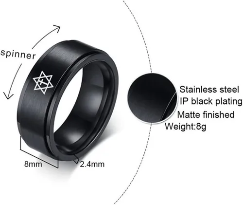 Miniatura 2 de Anillo giratorio de acero inoxidable con estrella de David Magen David para hombre y mujer, diseño de estrella de David, tamaño 7-12