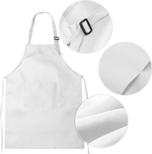 Miniatura 3 de SATINIOR Juego de 8 delantales y sombrero de chef para niños con 2 bolsillos ajustables para niños y niñas, cocinar, hornear, pintar Blanco
