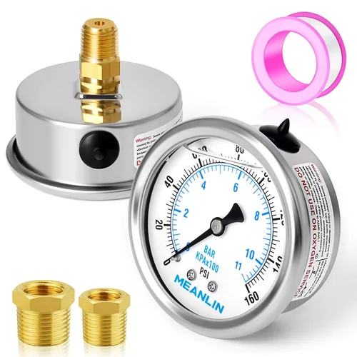 Miniatura 98 de MEANLIN MEASURE - Manómetro de acero inoxidable, relleno de líquido, esfera con cara de 2.5 pulgadas, NPT de 1/4 de pulgada, agua, aceite y gas